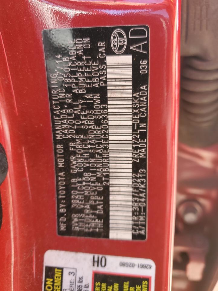 2014 Toyota Corolla VIN 2T1BURHE3EC206363 Copart auction photo, front end / mechanical damage thumbnail 15