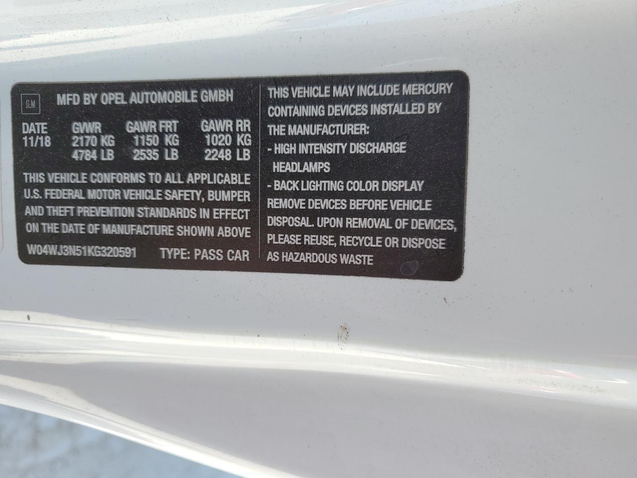 2019 Buick Cascada VIN W04WJ3N51KG320591 Copart auction photo, front end damage thumbnail 15