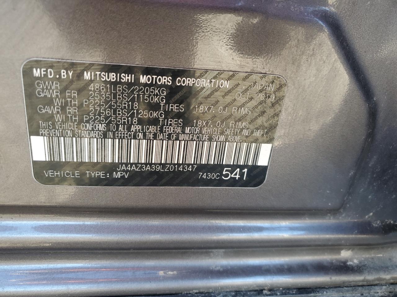 2020 Mitsubishi Outlander VIN JA4AZ3A39LZ014347 Copart auction photo, all over damage thumbnail 14