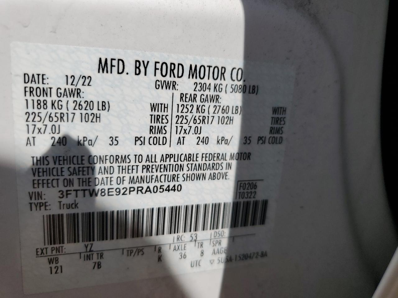 2023 Ford Maverick VIN 3FTTW8E92PRA05440 Copart auction photo, front end / minor dent/scratches damage thumbnail 12