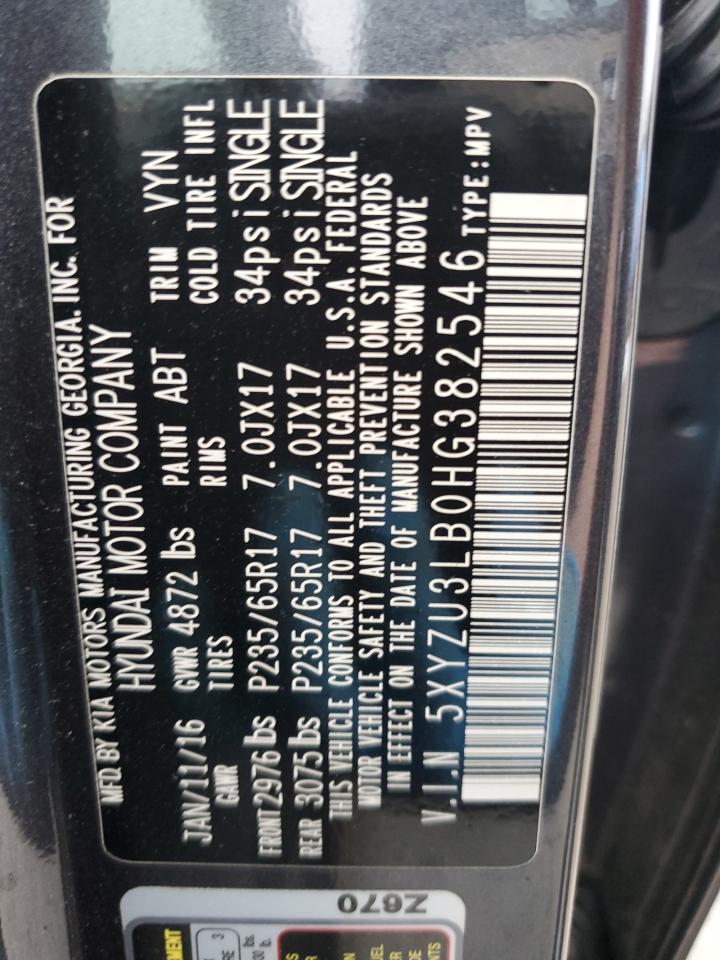 2017 Hyundai Santa Fe VIN 5XYZU3LB0HG382546 Copart auction photo, front end damage thumbnail 13