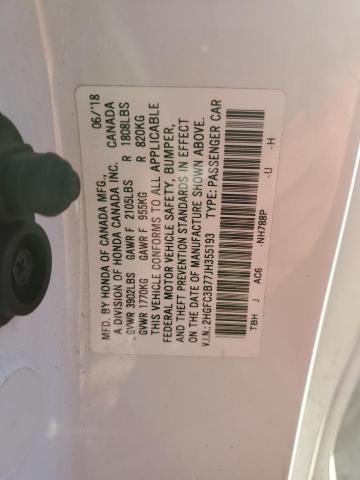 2018 Honda Civic VIN 2HGFC3B77JH355193 Copart auction photo, front end / mechanical damage thumbnail 12