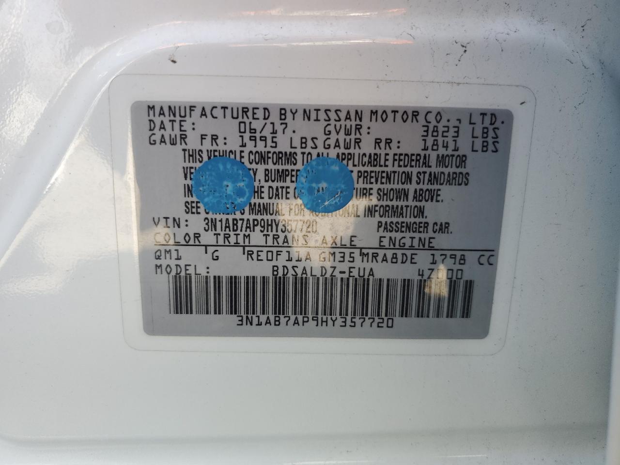 2017 Nissan Sentra VIN 3N1AB7AP9HY357720 Copart auction photo, front end / undercarriage damage thumbnail 15