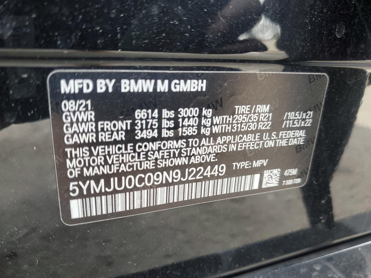 2022 BMW X5 VIN 5YMJU0C09N9J22449 Copart auction photo, front end / minor dent/scratches damage thumbnail 14