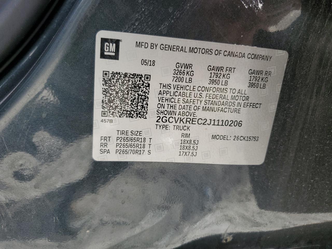2018 Chevrolet Silverado VIN 2GCVKREC2J1110206 Copart auction photo, side / minor dent/scratches damage thumbnail 14