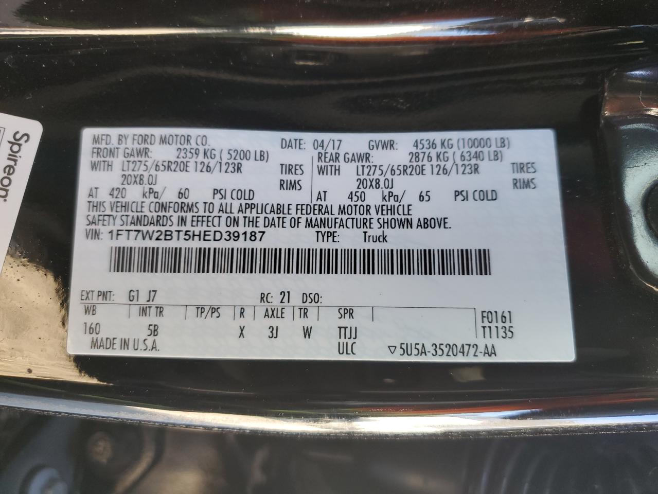 2017 Ford F250 VIN 1FT7W2BT5HED39187 Copart auction photo, all over damage thumbnail 12