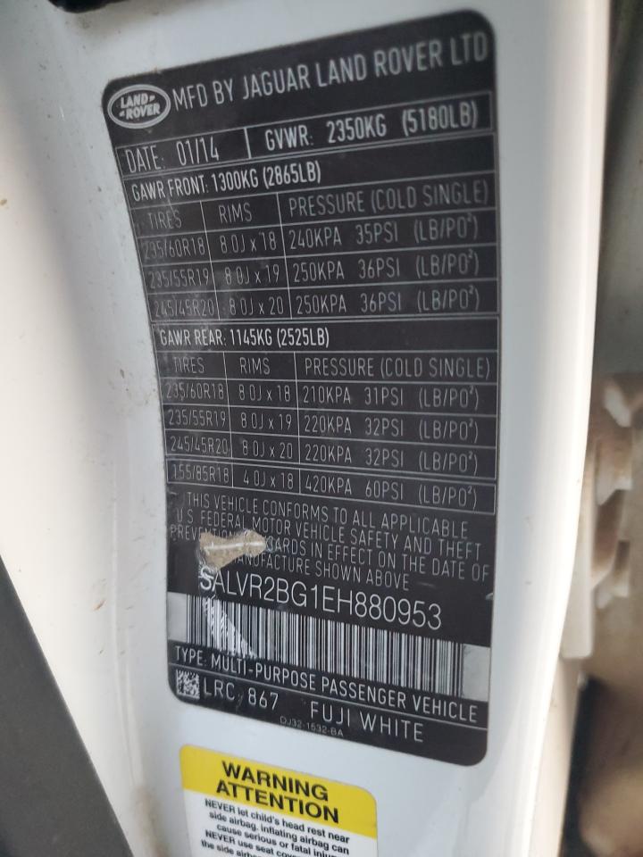 2014 Land Rover Range Rover VIN SALVR2BG1EH880953 Copart auction photo, normal wear damage thumbnail 12
