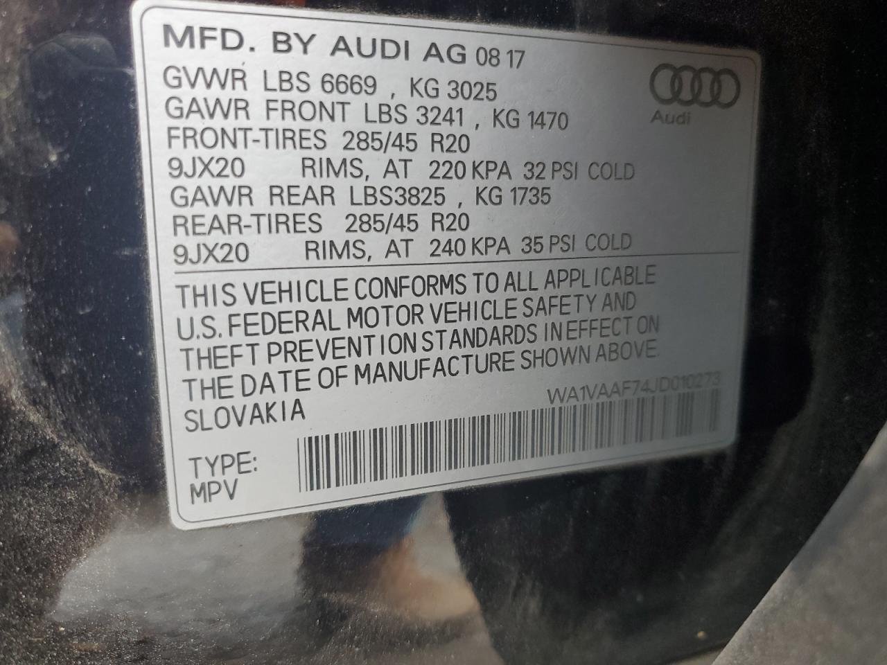 2018 Audi Q7 VIN WA1VAAF74JD010273 Copart auction photo, side damage thumbnail 14