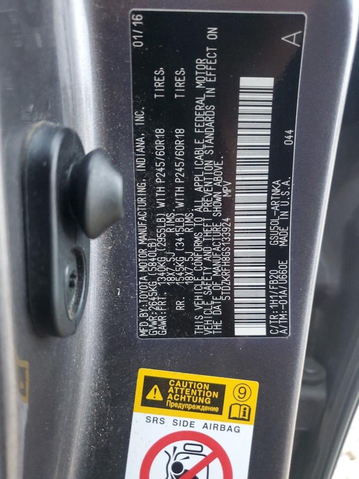 2016 Toyota Highlander VIN 5TDZKRFH8GS133924 Copart auction photo, front end damage thumbnail 13