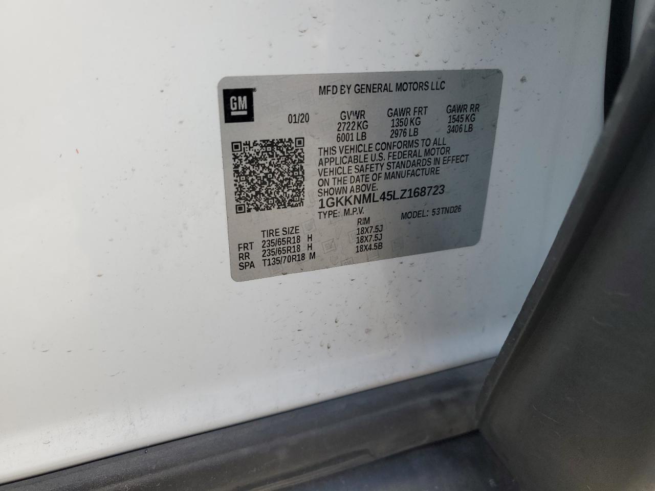 2020 GMC Acadia VIN 1GKKNML45LZ168723 Copart auction photo, rear end damage thumbnail 14