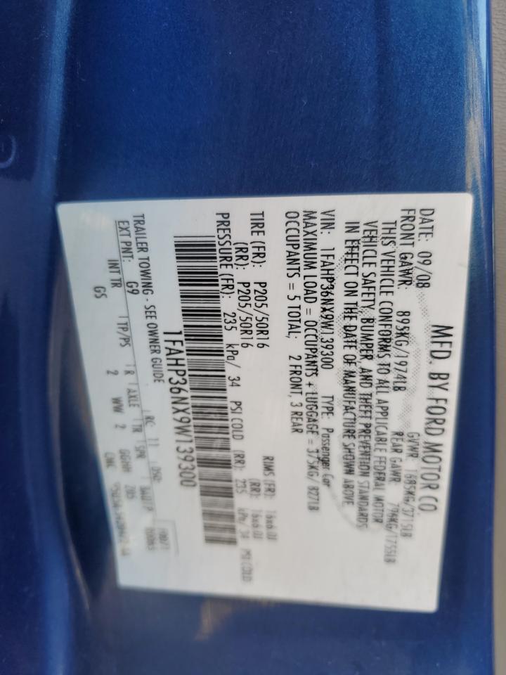 2009 Ford Focus VIN 1FAHP36NX9W139300 Copart auction photo, rear end damage thumbnail 12