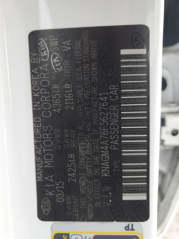 2015 KIA Optima VIN KNAGM4A76F5627641 Copart auction photo, rear end damage thumbnail 12