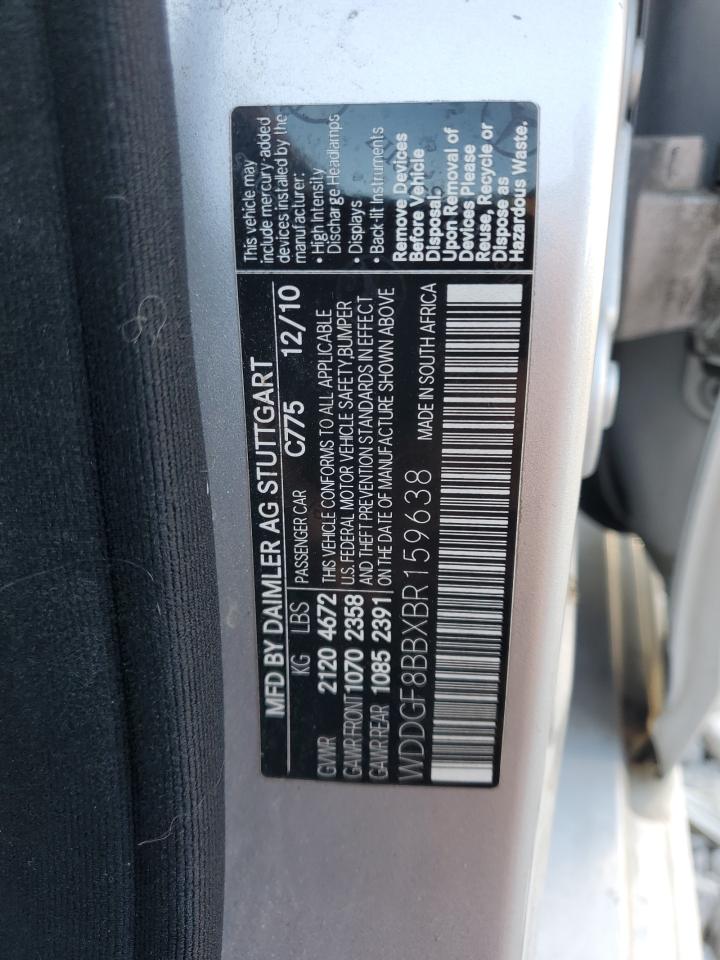 2011 Mercedes-Benz C-klasse VIN WDDGF8BBXBR159638 Copart auction photo, front end damage thumbnail 14