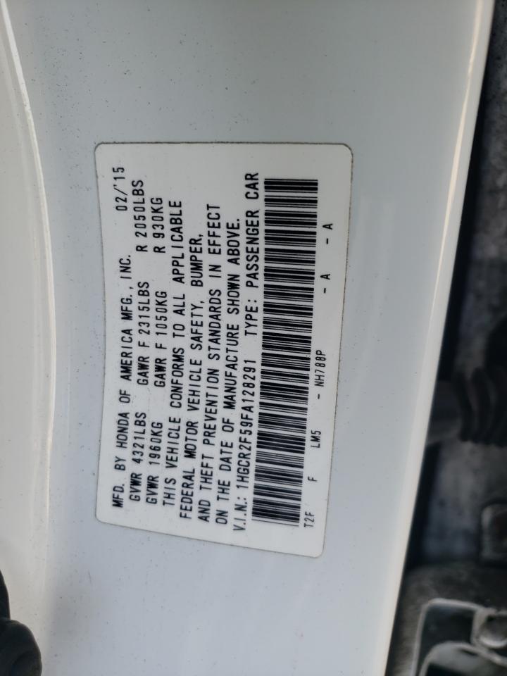 2015 Honda Accord VIN 1HGCR2F59FA128291 Copart auction photo, front end / side damage thumbnail 14