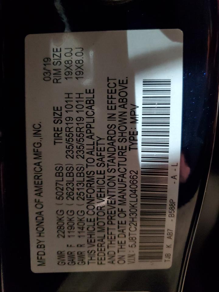 2019 Acura RDX VIN 5J8TC2H30KL040662 Copart auction photo, rear end / front end damage thumbnail 13