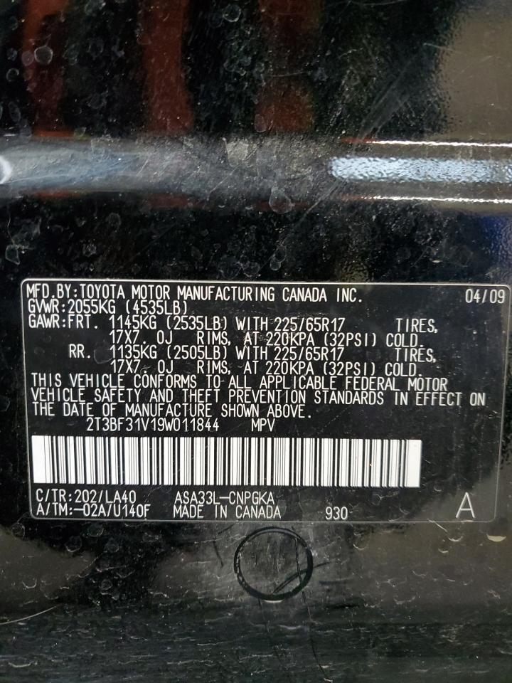 2009 Toyota RAV 4 VIN 2T3BF31V19W011844 Copart auction photo, front end damage thumbnail 14