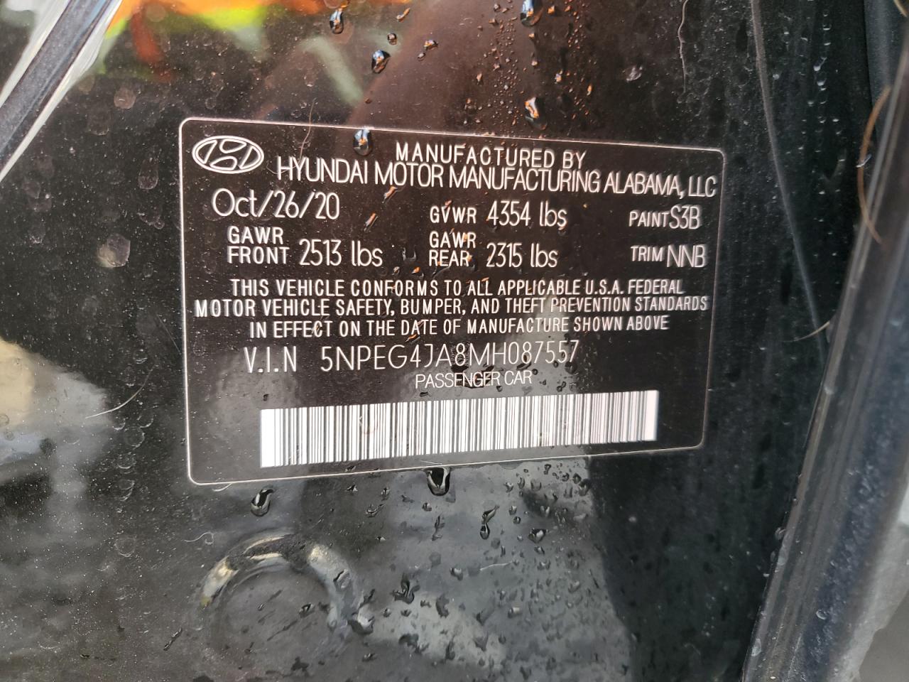 2021 Hyundai Sonata VIN 5NPEG4JA8MH087557 Copart auction photo, rear end damage thumbnail 12