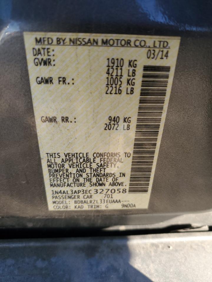 2014 Nissan Altima VIN 1N4AL3AP3EC327058 Copart auction photo, minor dent/scratches / mechanical damage thumbnail 12