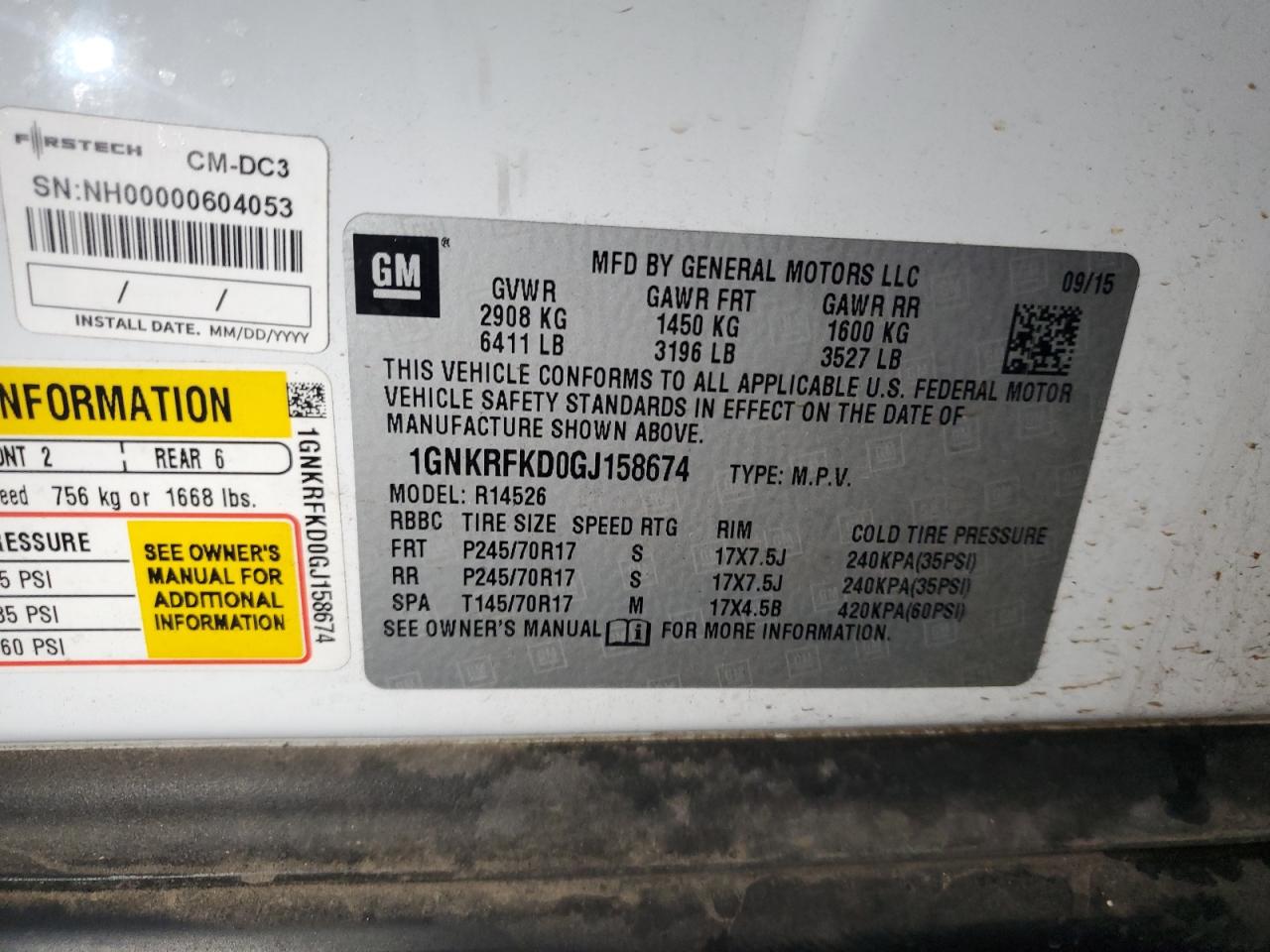 2016 Chevrolet Traverse VIN 1GNKRFKD0GJ158674 Copart auction photo, front end / minor dent/scratches damage thumbnail 15