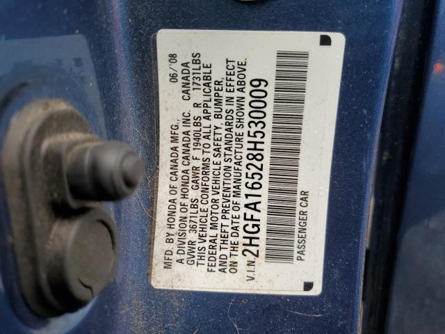 2008 Honda Civic VIN 2HGFA16528H530009 Copart auction photo, all over damage thumbnail 12