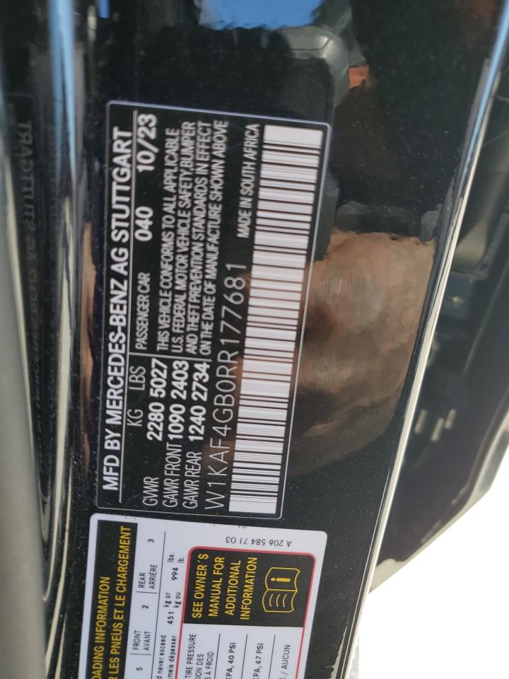 2024 Mercedes-Benz C-klasse VIN W1KAF4GB0RR177681 Copart auction photo, front end damage thumbnail 12