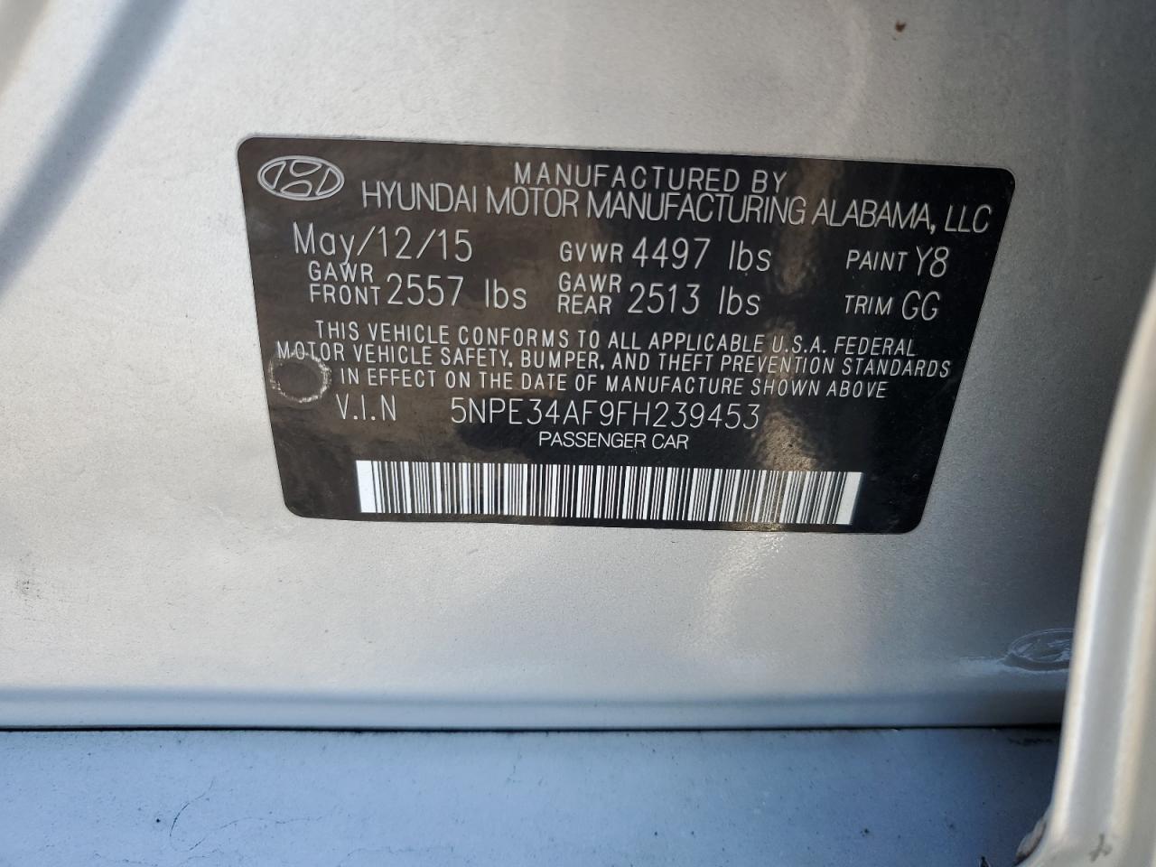 2015 Hyundai Sonata VIN 5NPE34AF9FH239453 Copart auction photo, front end / mechanical damage thumbnail 13