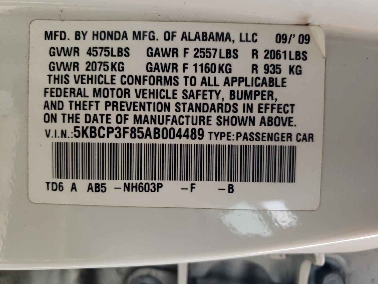 2010 Honda Accord VIN 5KBCP3F85AB004489 Copart auction photo, front end / side damage thumbnail 12
