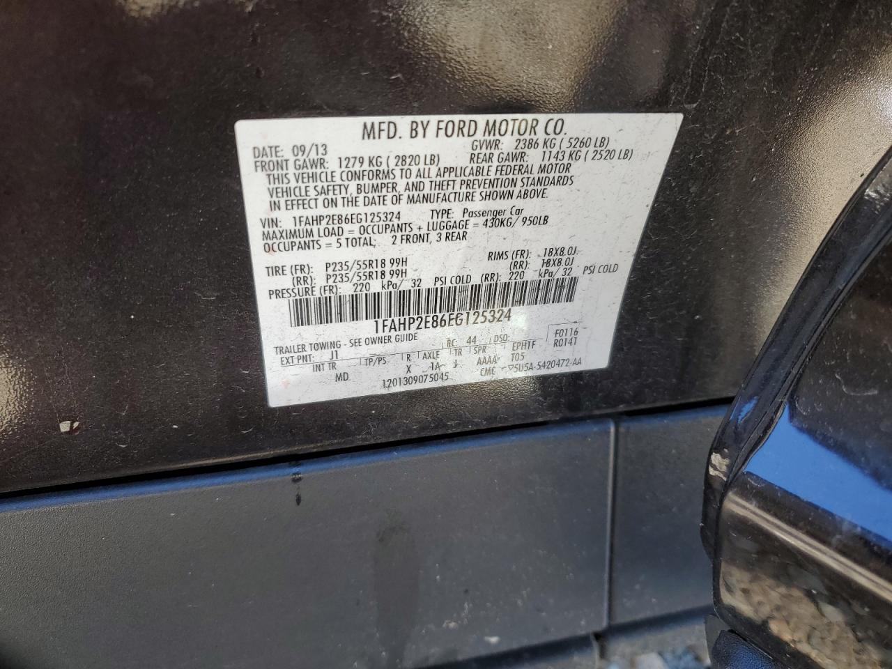 2014 Ford Taurus VIN 1FAHP2E86EG125324 Copart auction photo, front end damage thumbnail 14