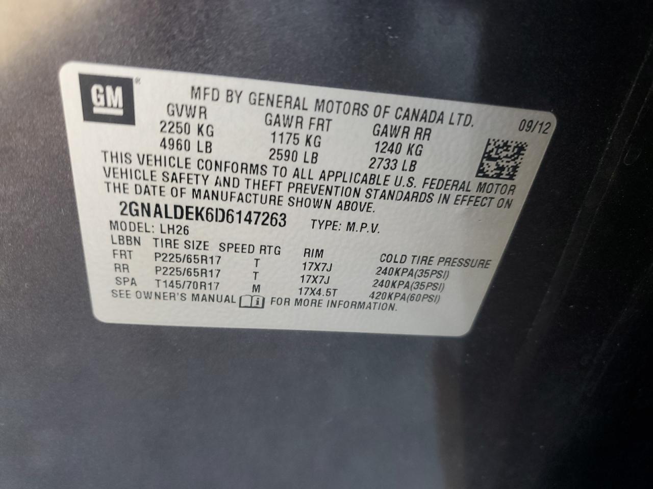 2013 Chevrolet Equinox VIN 2GNALDEK6D6147263 Copart auction photo, front end damage thumbnail 15