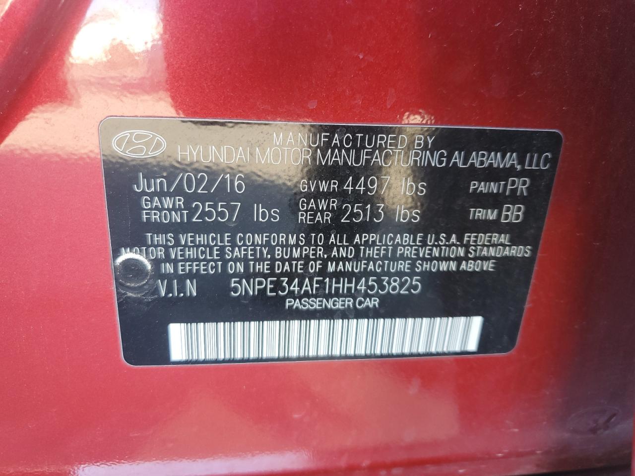 2017 Hyundai Sonata VIN 5NPE34AF1HH453825 Copart auction photo, rear end damage thumbnail 15