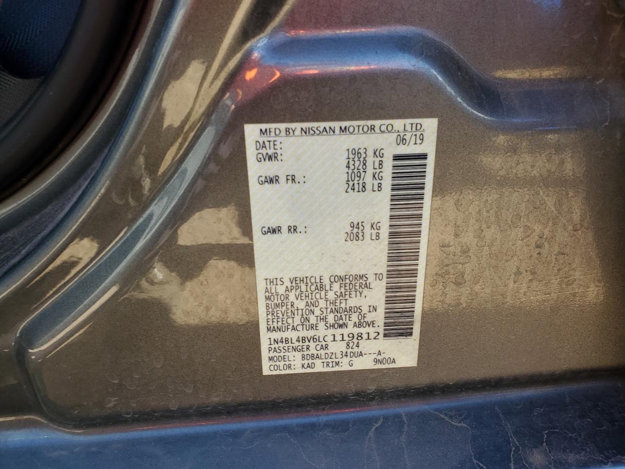 2020 Nissan Altima VIN 1N4BL4BV6LC119812 Copart auction photo, front end damage thumbnail 14