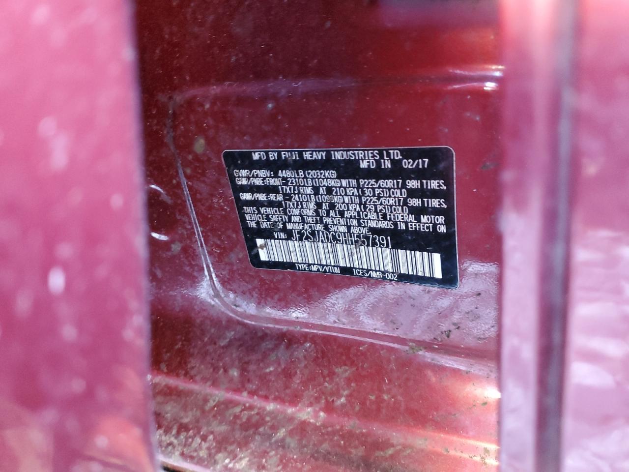 2017 Subaru Forester VIN JF2SJADC9HH557391 Copart auction photo, all over damage thumbnail 12