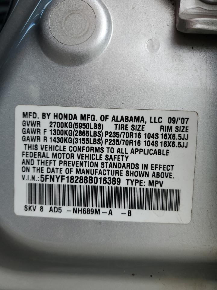 2008 Honda Pilot VIN 5FNYF18288B016389 Copart auction photo, mechanical damage thumbnail 15