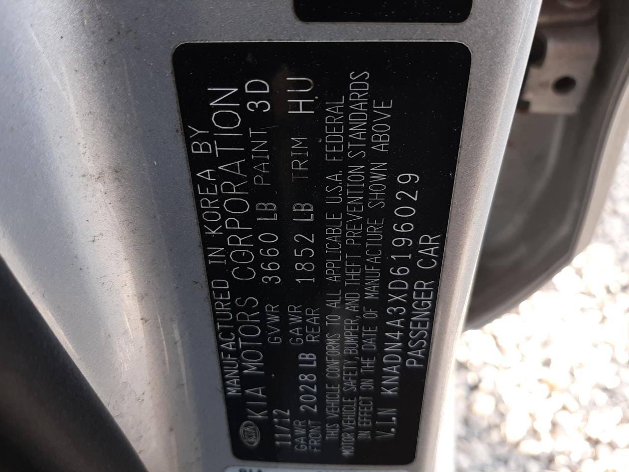 2013 KIA Rio VIN KNADN4A3XD6196029 Copart auction photo, front end damage thumbnail 13