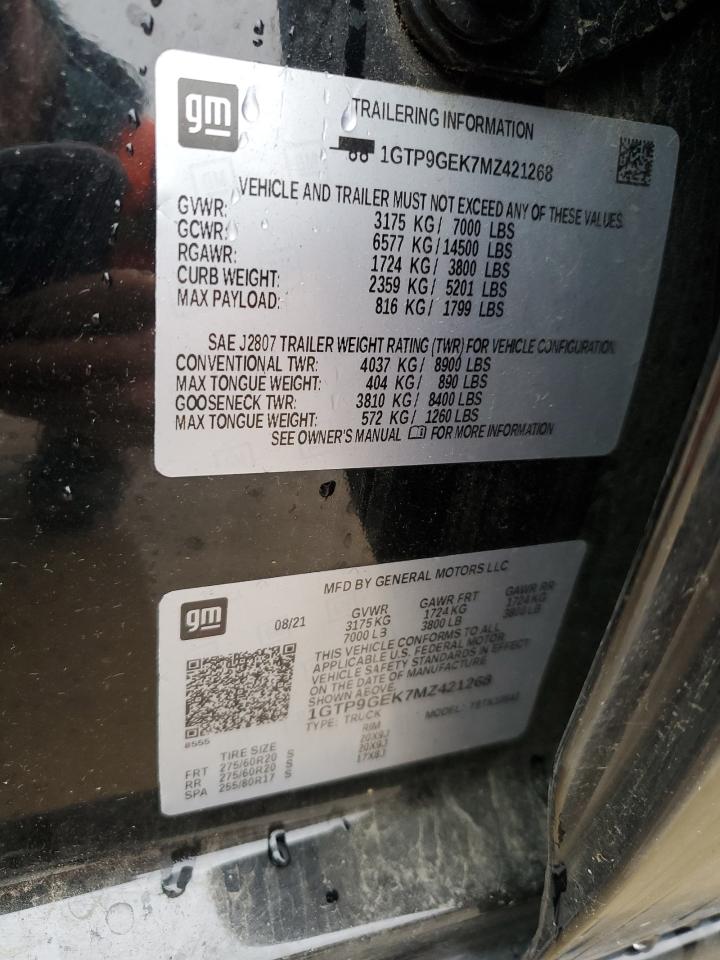 2021 GMC Sierra VIN 1GTP9GEK7MZ421268 Copart auction photo, front end damage thumbnail 12
