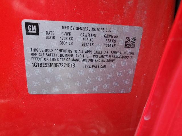 2016 Chevrolet Cruze VIN 1G1BE5SM8G7271518 Copart auction photo, front end damage thumbnail 12