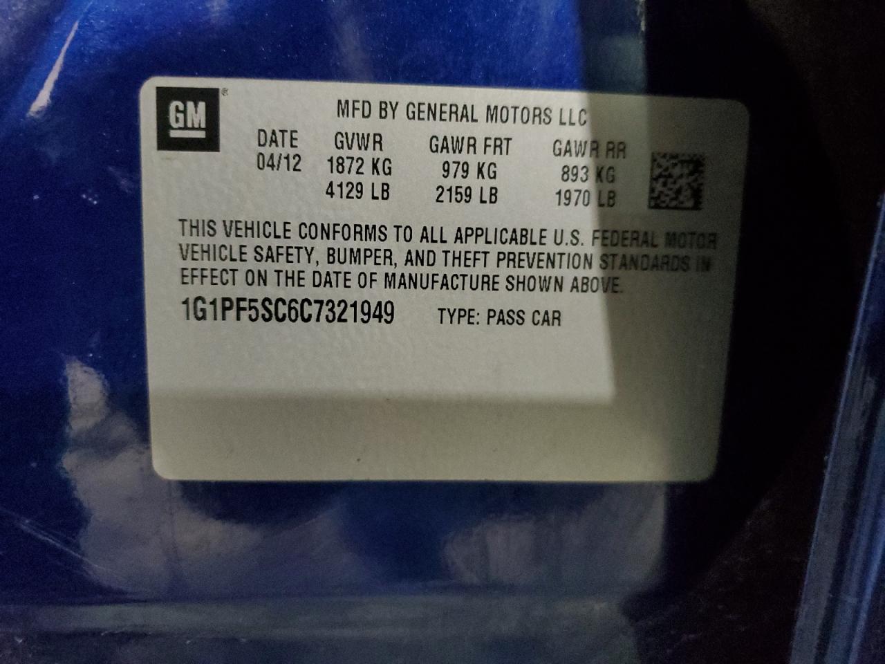 2012 Chevrolet Cruze VIN 1G1PF5SC6C7321949 Copart auction photo, side / front end damage thumbnail 12