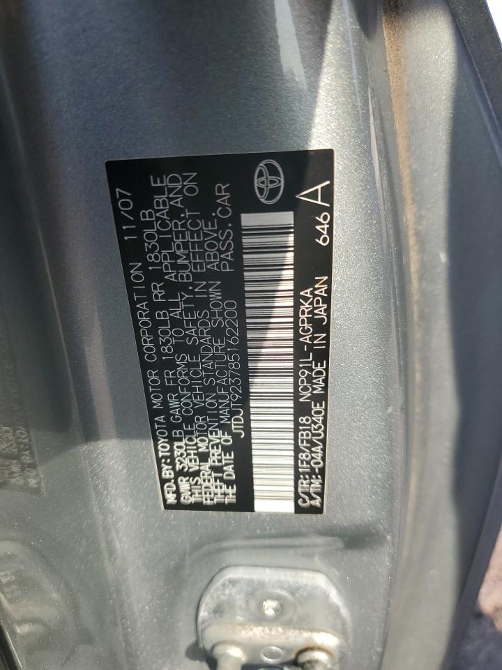 2008 Toyota Yaris VIN JTDJT923785162200 Copart auction photo, rear end / side damage thumbnail 14