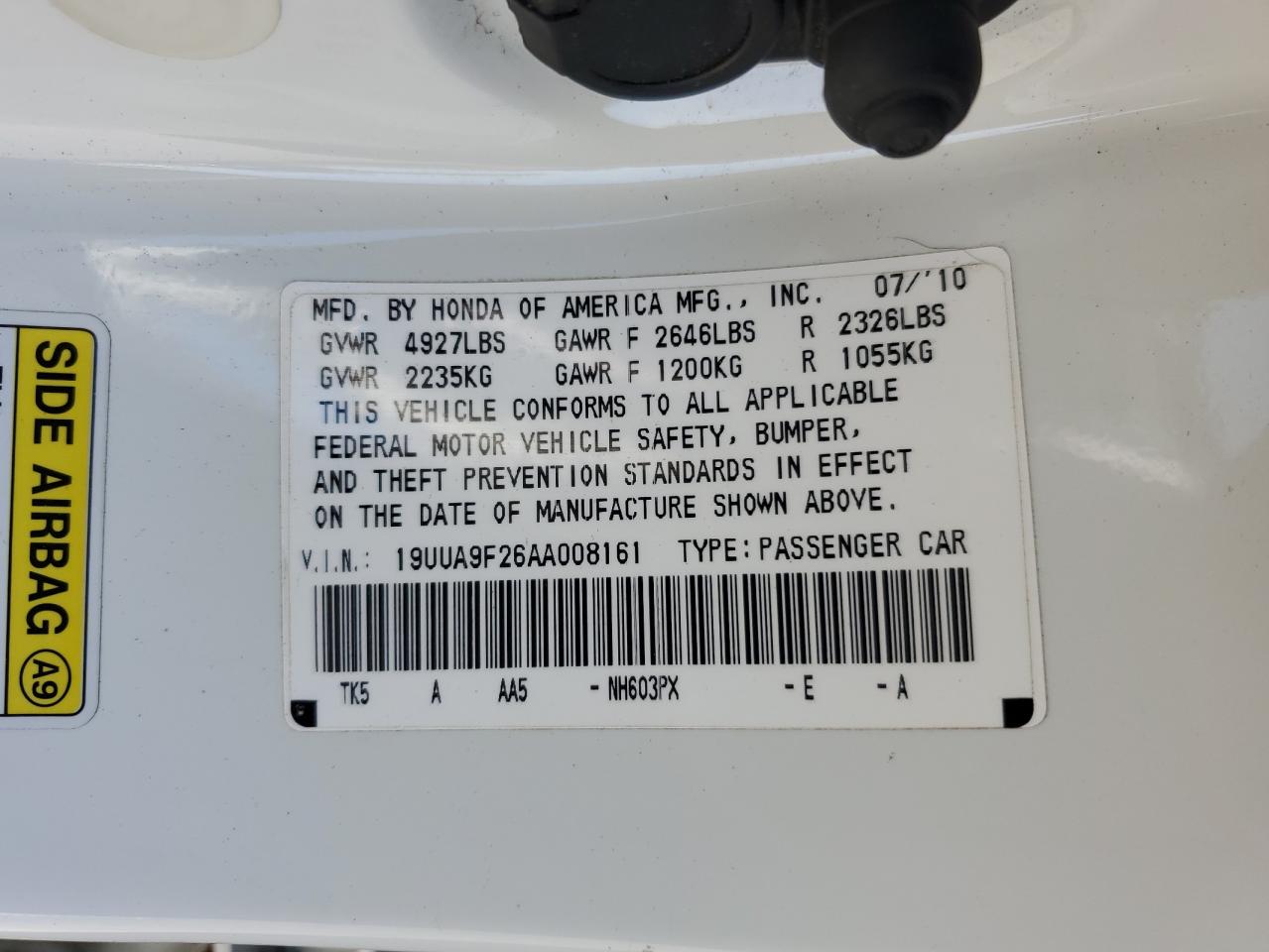 2010 Acura TL VIN 19UUA9F26AA008161 Copart auction photo, minor dent/scratches damage thumbnail 12