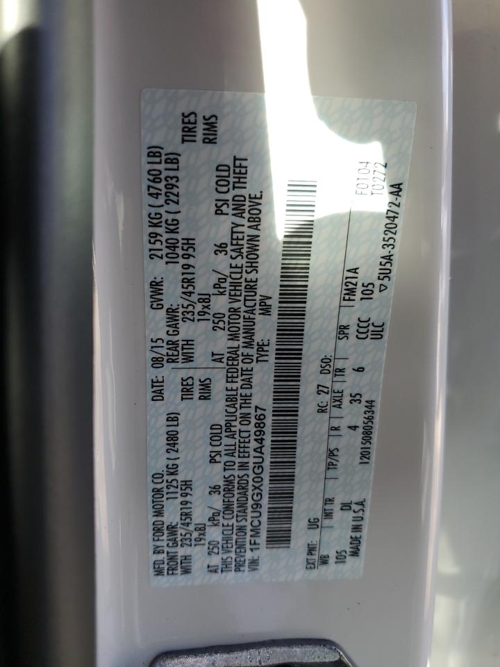 2016 Ford Escape VIN 1FMCU9GX0GUA49867 Copart auction photo, undercarriage / front end damage thumbnail 15