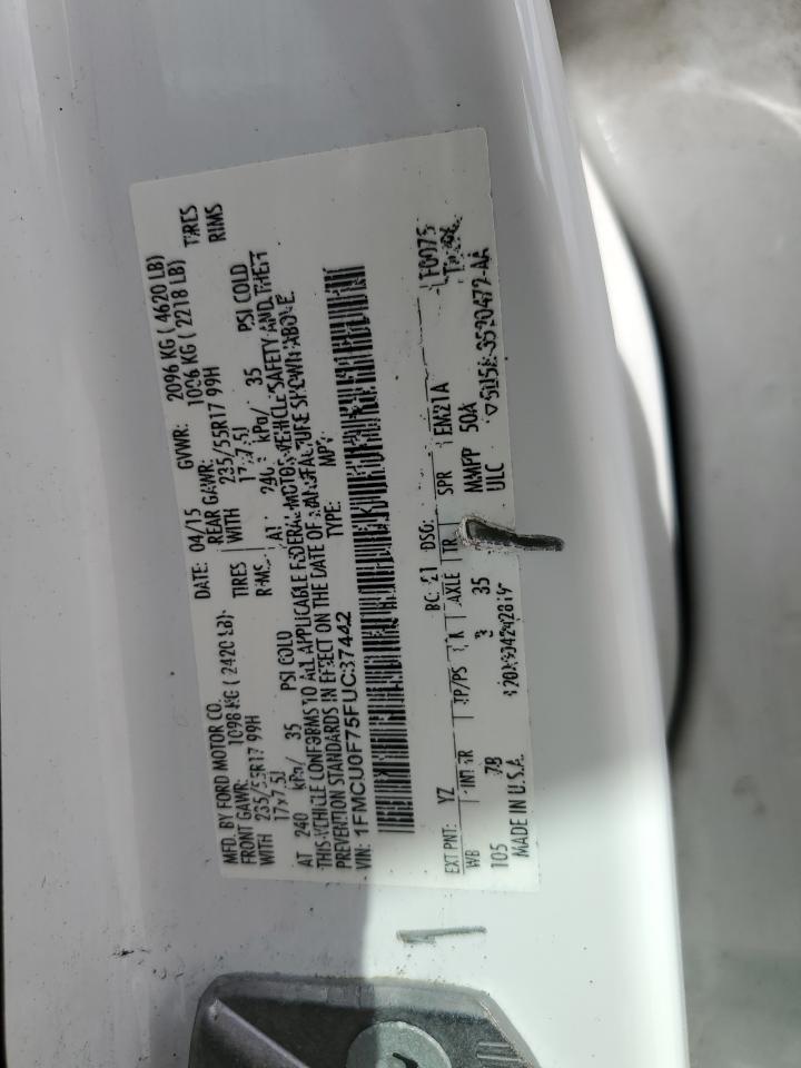 2015 Ford Escape VIN 1FMCU0F75FUC37442 Copart auction photo, side damage thumbnail 13