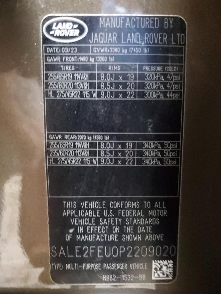 2023 Land Rover Defender VIN SALE2FEU0P2209020 Copart auction photo, rear end damage thumbnail 14