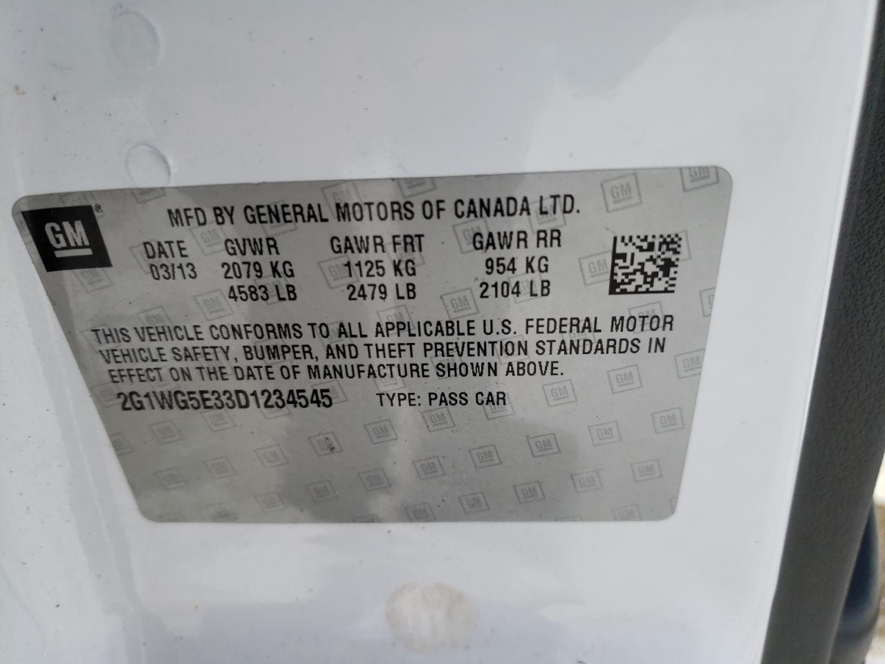 2013 Chevrolet Impala VIN 2G1WG5E33D1234545 Copart auction photo, side / minor dent/scratches damage thumbnail 12