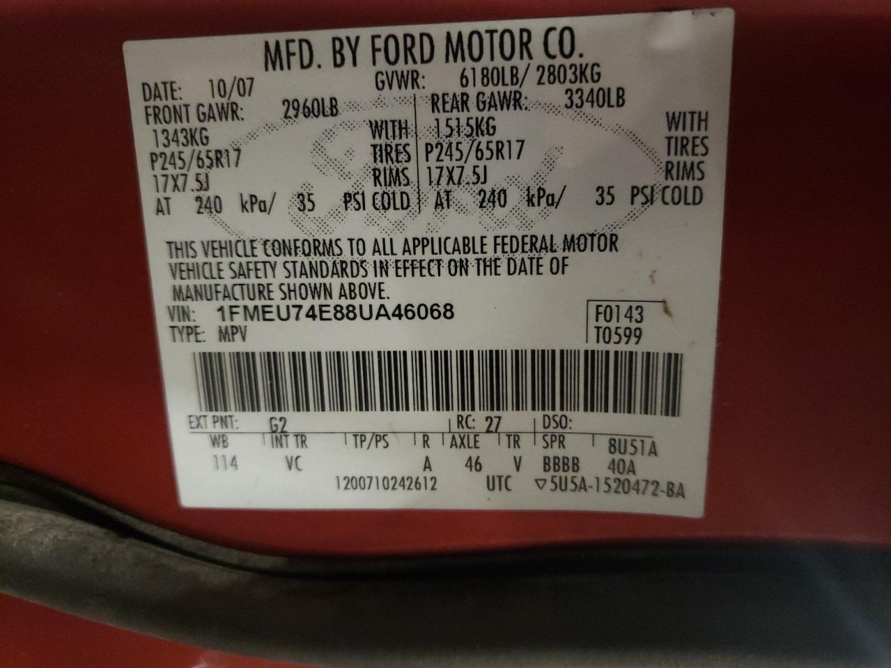 2008 Ford Explorer VIN 1FMEU74E88UA46068 Copart auction photo, front end / side damage thumbnail 13