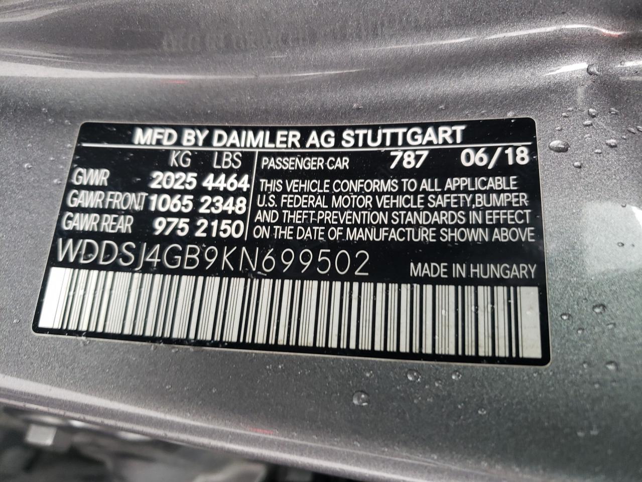2019 Mercedes-Benz CLA-klasse VIN WDDSJ4GB9KN699502 Copart auction photo, rear end / front end damage thumbnail 12