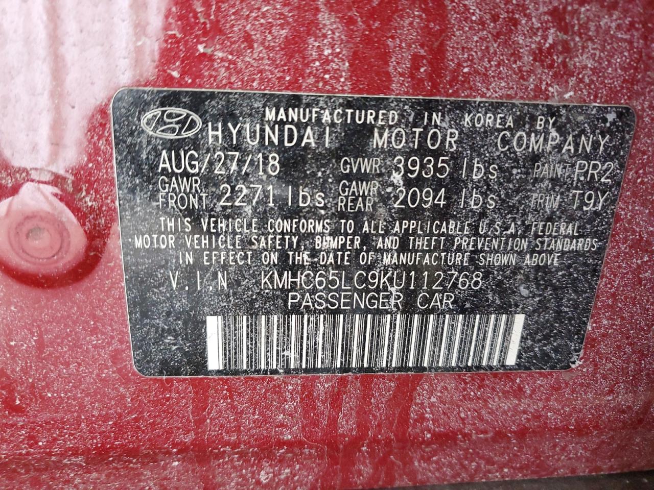 2019 Hyundai IONIQ VIN KMHC65LC9KU112768 Copart auction photo, front end damage thumbnail 12