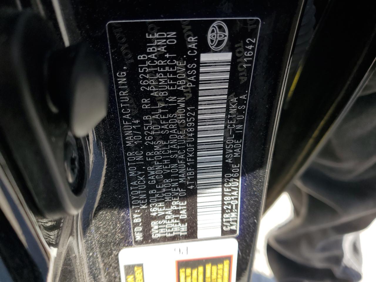 2015 Toyota Camry VIN 4T1BF1FK0FU489521 Copart auction photo, rear end / minor dent/scratches damage thumbnail 13