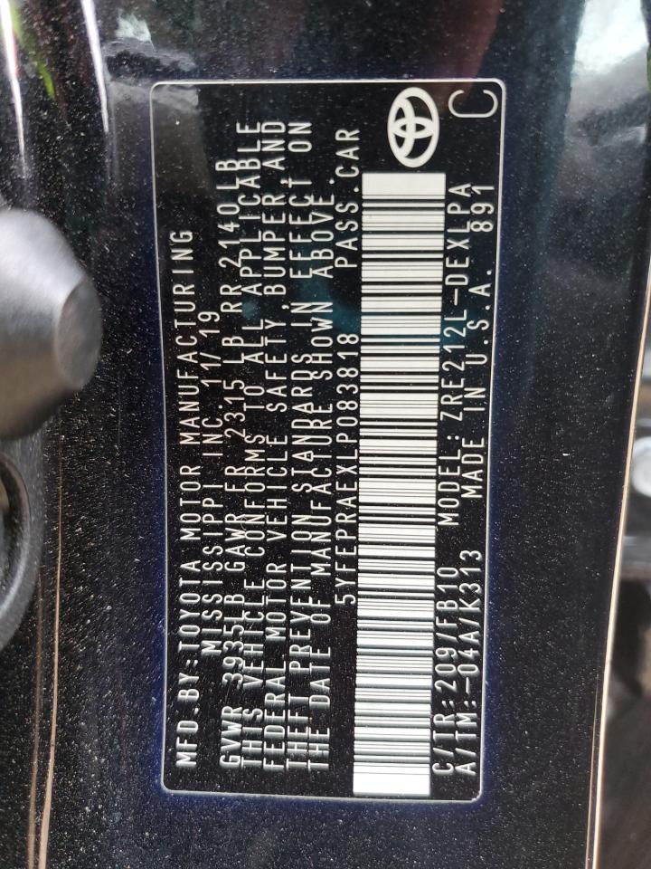 2020 Toyota Corolla VIN 5YFEPRAEXLP083818 Copart auction photo, front end damage thumbnail 14