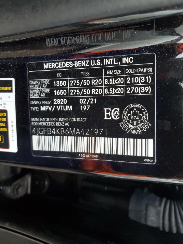 2021 Mercedes-Benz GLE VIN 4JGFB4KB6MA421971 Copart auction photo, rear end / front end damage thumbnail 14