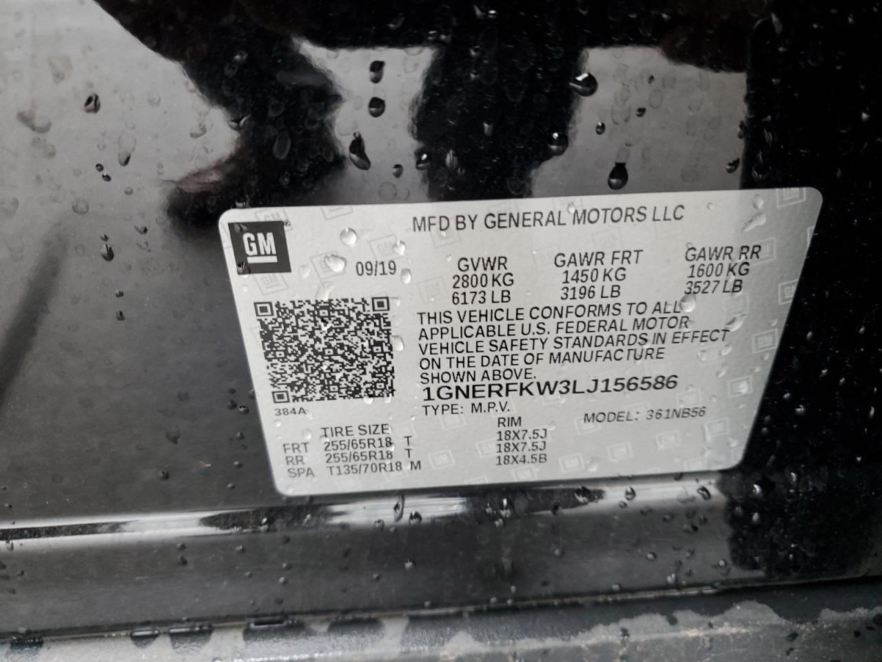 2020 Chevrolet Traverse VIN 1GNERFKW3LJ156586 Copart auction photo, front end damage thumbnail 15